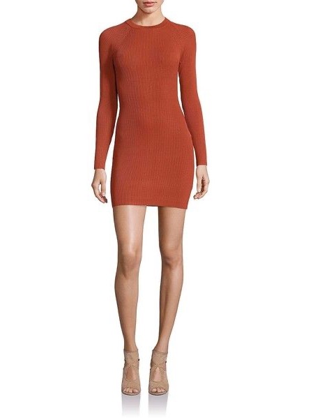 A.L.C. Nick Ribbed Knit Sweater Mini Dress In Rust Orange Size S